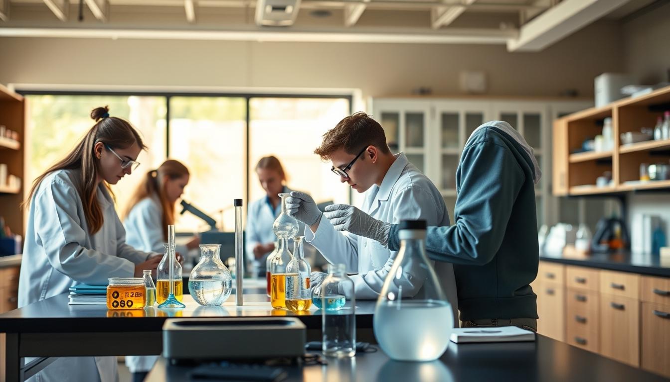 Students working in research laboratory